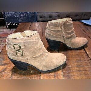 Montana Brown Suede Leather Double Buckle Strap High Heel Zip Ankle Boots W10